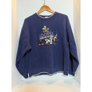 Vintage Looney Tunes Sweatshirt Mens Large Blue Marvin Martian Crewneck Y2K 171